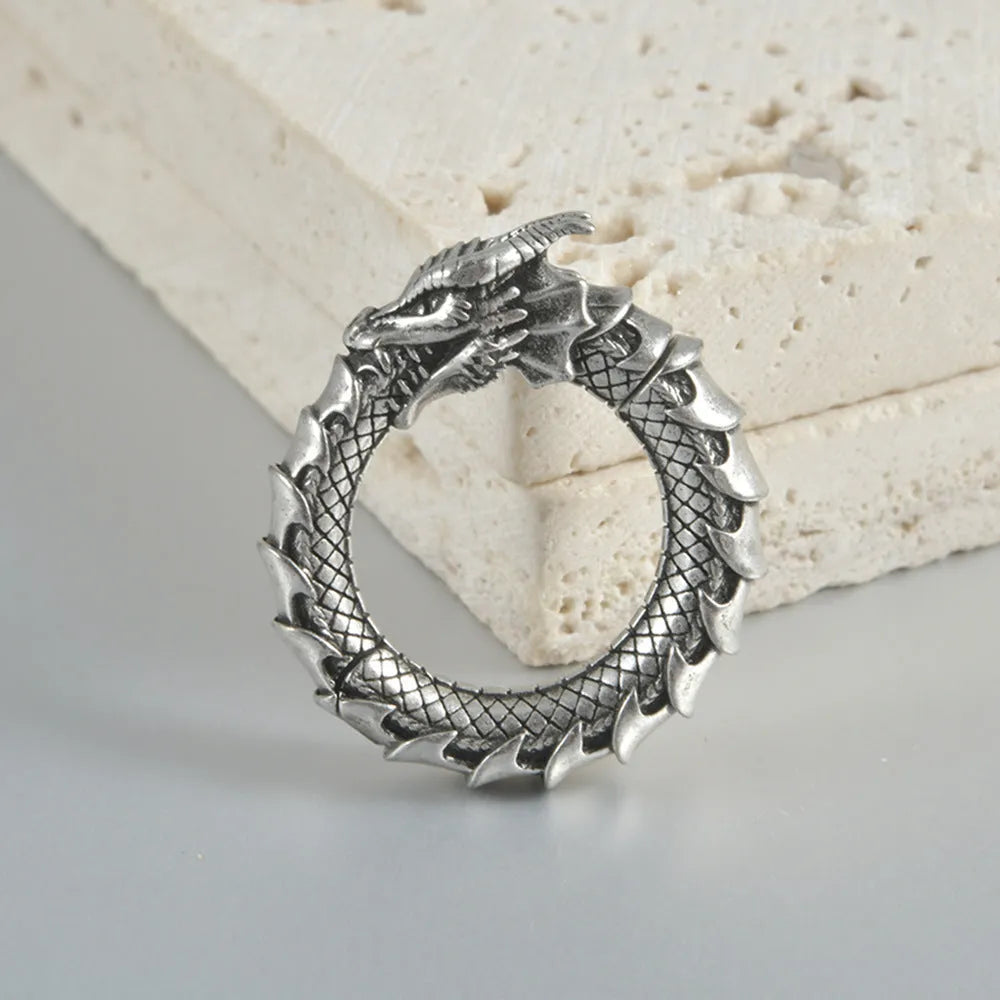 Geometric hollow out large size alloy earrings with antique silver dragon shape colour