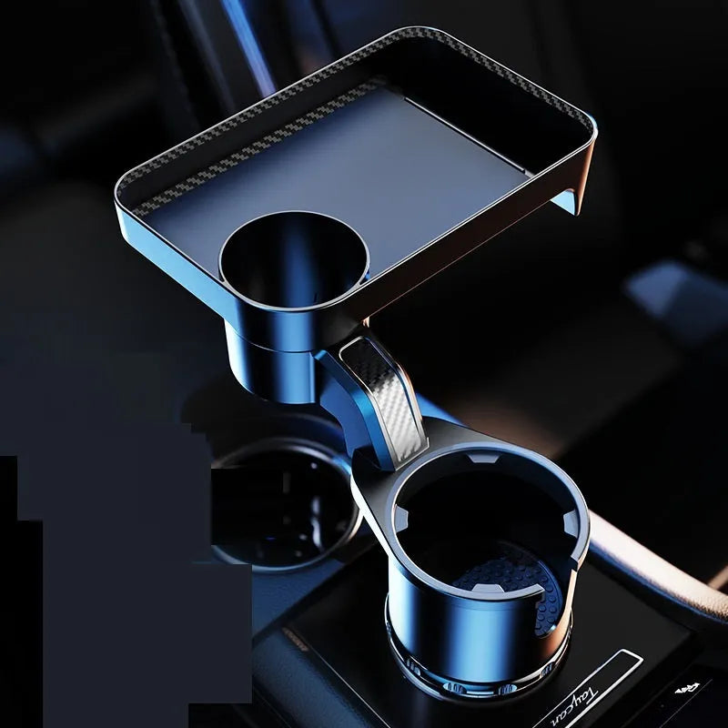 Black ABS plastic car-mounted 360-degree rotating dinner tray holder showing rotation mechanism