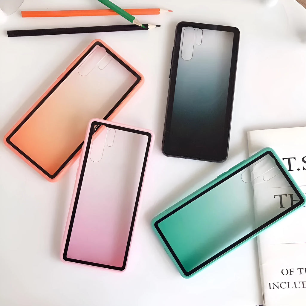 Rainbow effect Huawei phone case in four colour options with TPU and PC dual-material construction