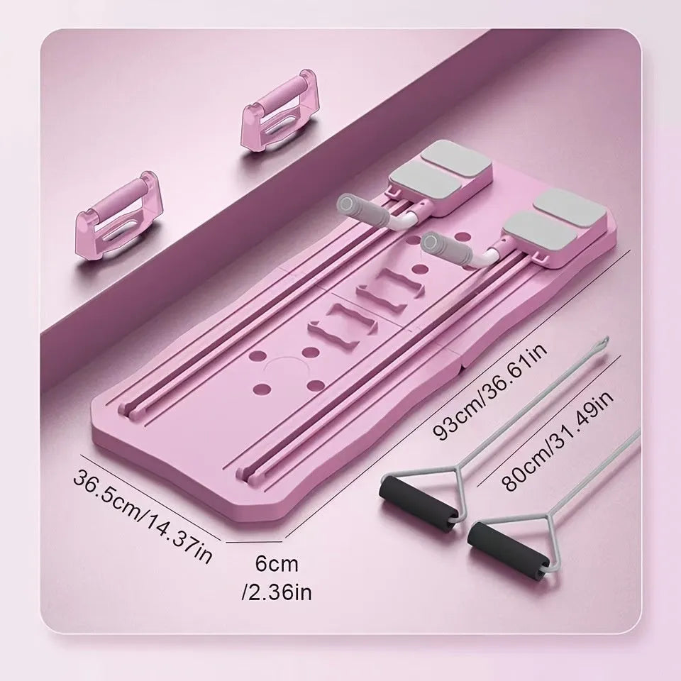 Pink and blue multifunctional supine exercise board with built-in wheels for home fitness