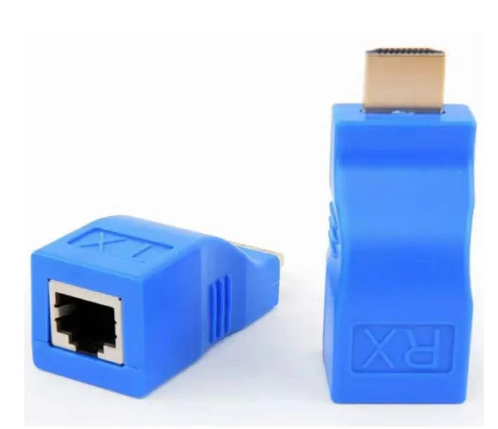 HDMI extender transmitter and receiver pair for 1080P signal transmission over Cat-5e/6 cable up to 30 metres.