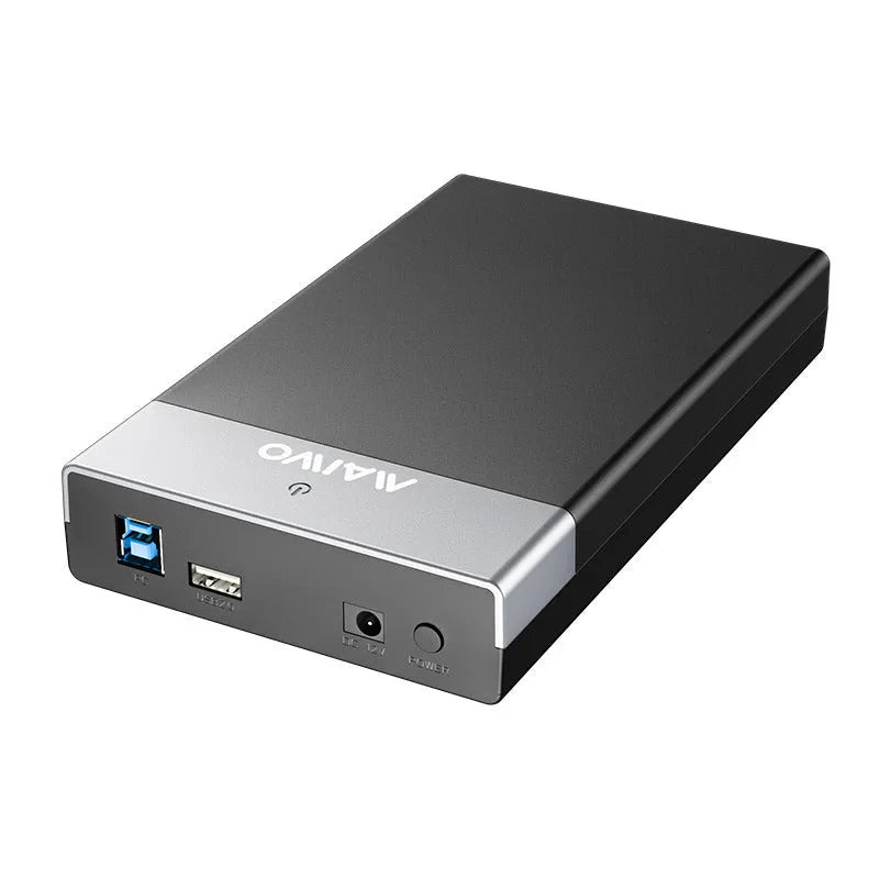 USB 3.0 external hard disk enclosure for 3.5 inch SATA drives with sliding cover and included power supply