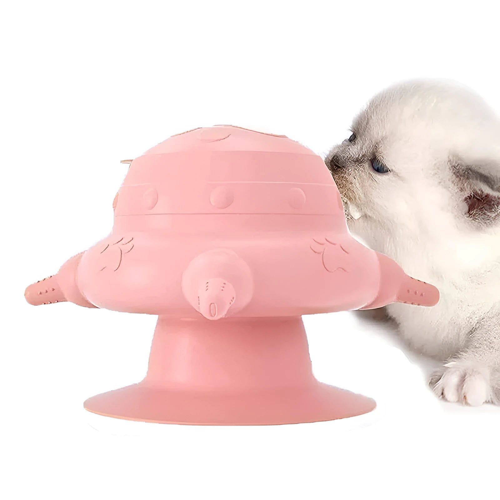 Pink silicone pet nursing bottle with bionic breast design and four pacifiers