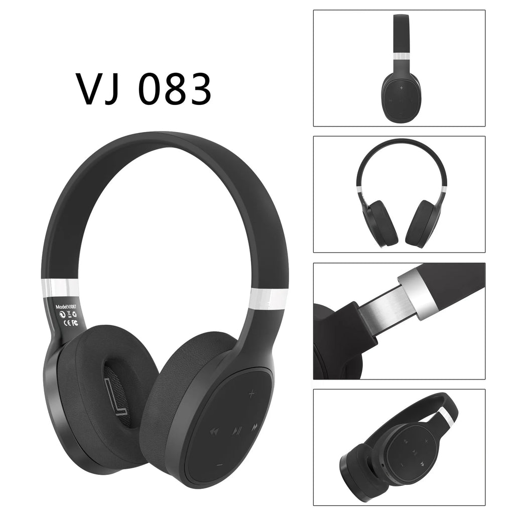Wireless Bluetooth headset in black colour with over-ear design and adjustable headband