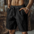 Men's cotton linen casual shorts in straight-leg British style available in seven colours