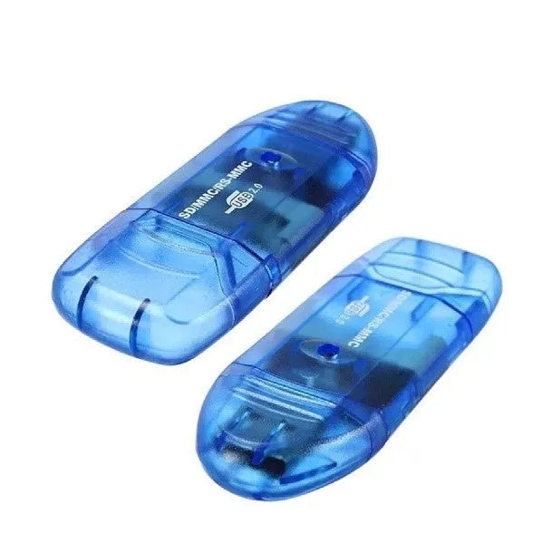 Creative transparent plastic USB card reader with LED light option on a desk