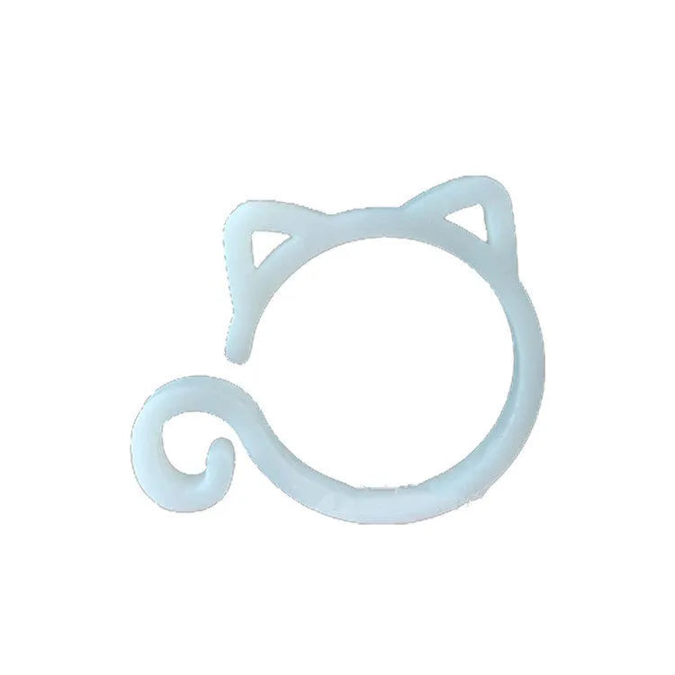 Cat-shaped plastic plant clip in red, yellow, green, and white colours for garden pot marking