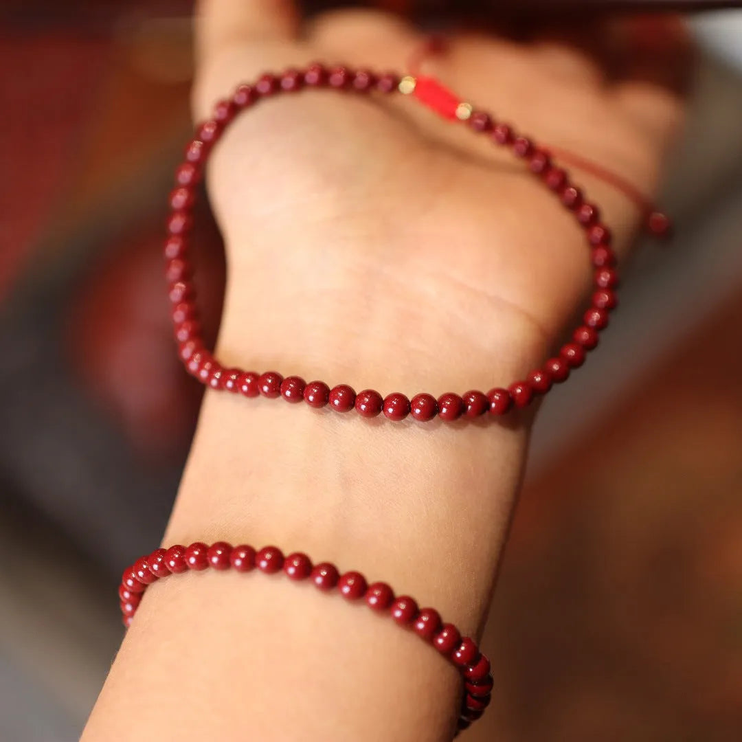 Natural cinnabar bracelet with purple gold sand design and geometric auspicious patterns
