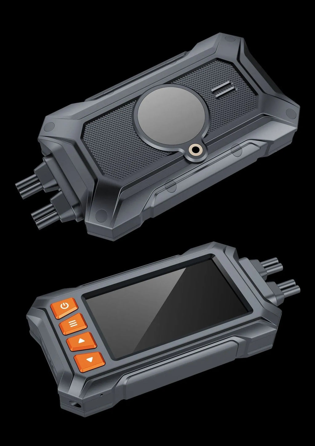 Motorcycle dash camera with dual lenses, 3-inch screen, GPS module, and waterproof housing for front and rear recording
