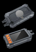 Motorcycle dash camera with dual lenses, 3-inch screen, GPS module, and waterproof housing for front and rear recording