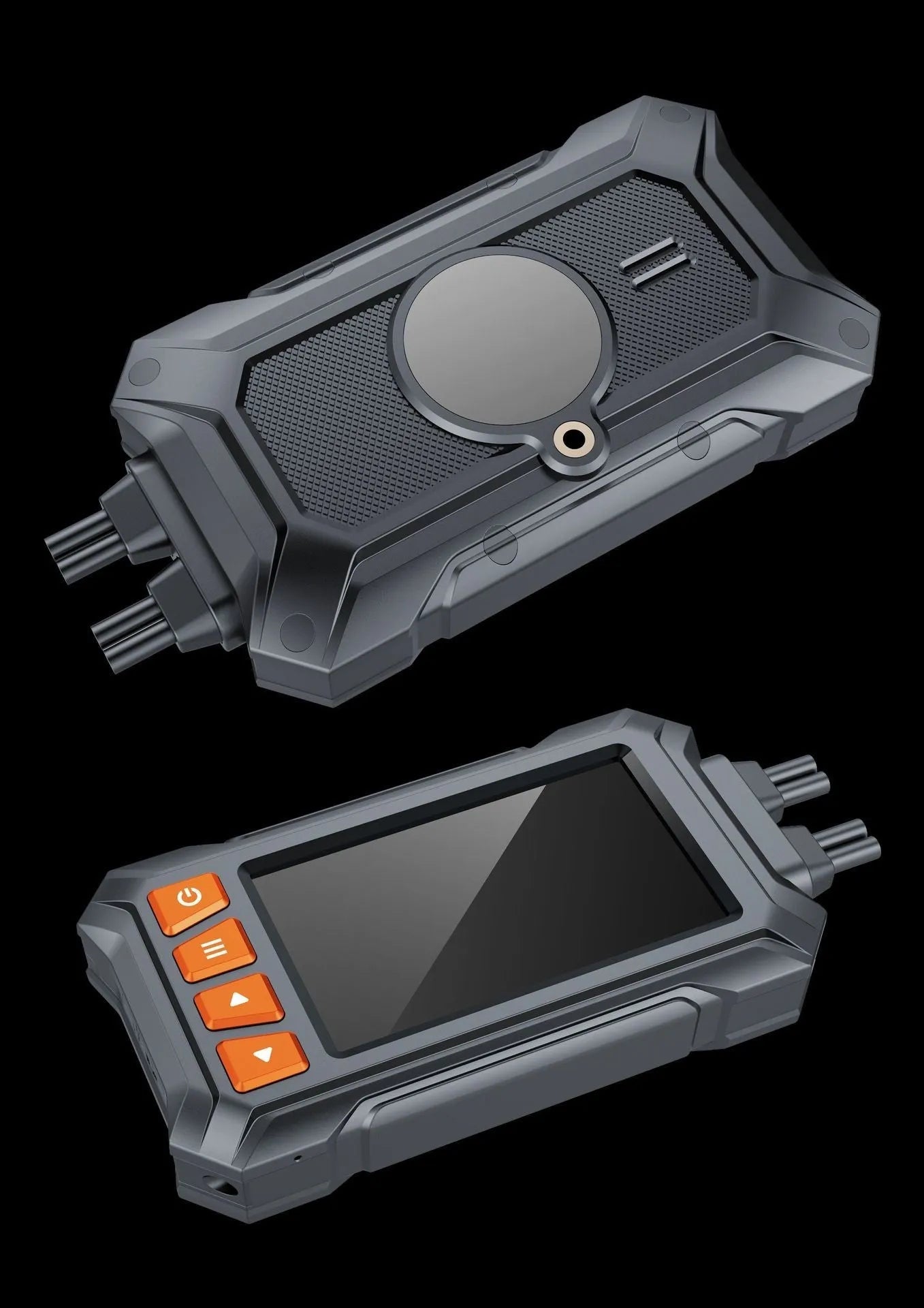 Motorcycle dash camera with dual lenses, 3-inch screen, GPS module, and waterproof housing for front and rear recording