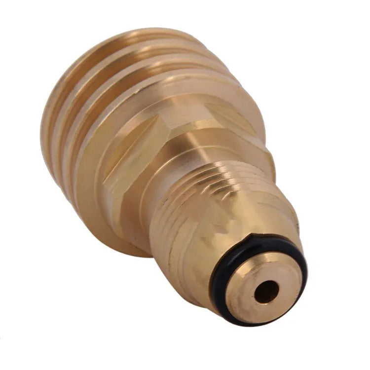Brass gas charging adapter with gold finish and 7mm internal thread for gas brazier connections