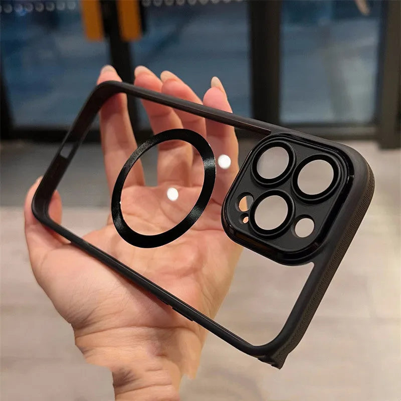 Creative acrylic HD magnetic phone case protector for iPhone 14 in black colour