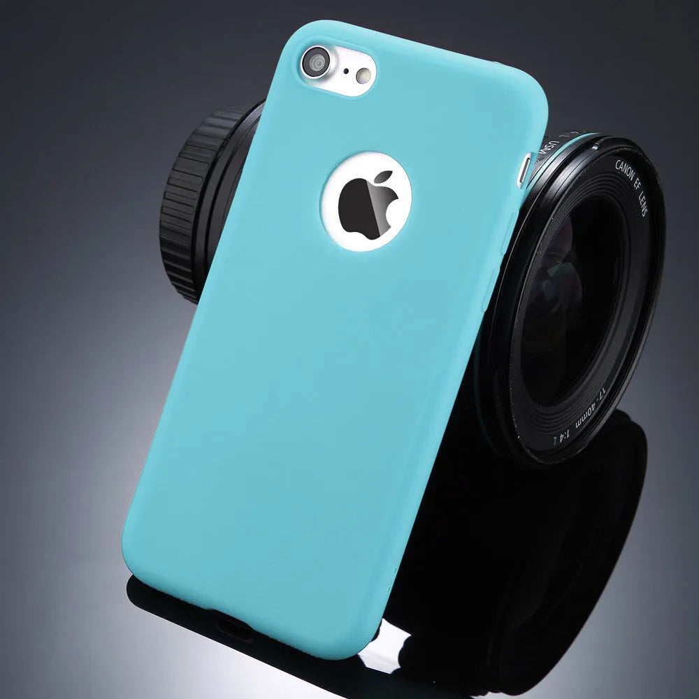 Soft silicone TPU iPhone case in a selection of candy colours including pink, blue, and black.