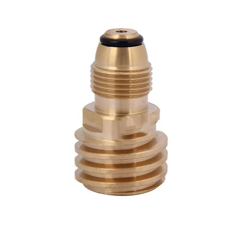 Brass gas charging adapter with gold finish and 7mm internal thread for gas brazier connections