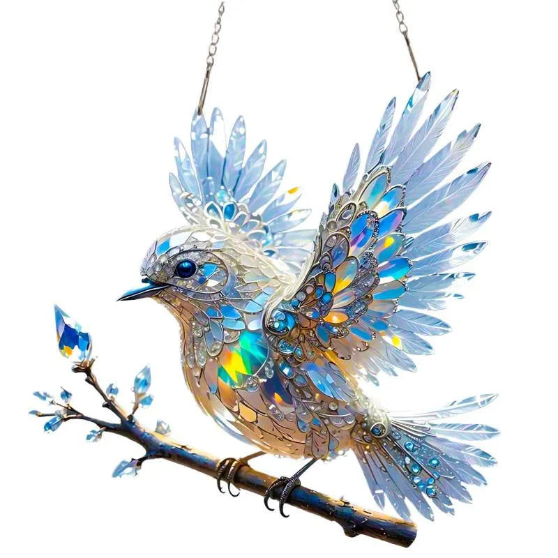 Square acrylic bird pendant decoration with cartoon design, available in 15cm and 20cm sizes