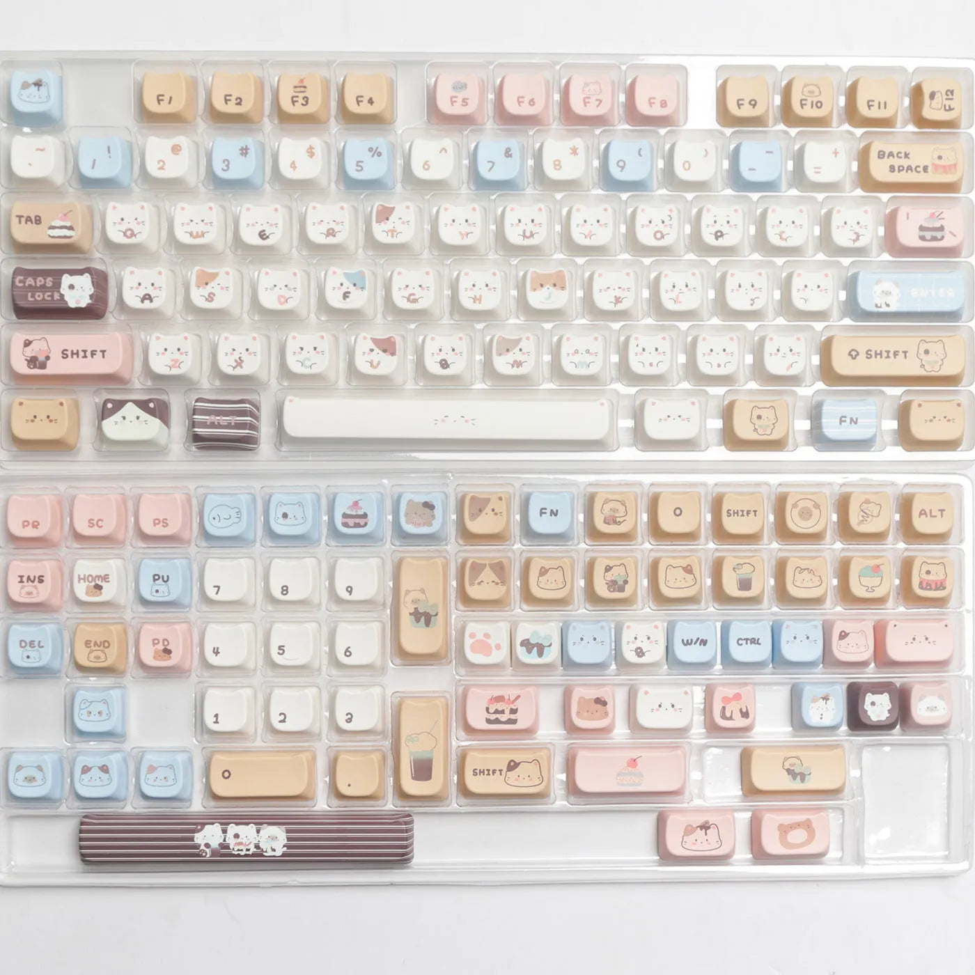 High Sea Salt Cat themed PBT mechanical keyboard keycap sets showing design details and packaging options