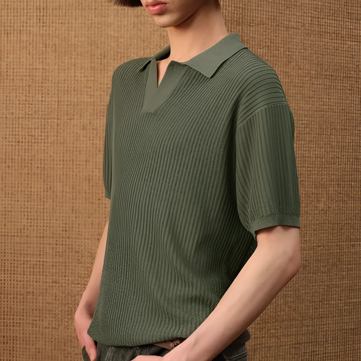 Men's striped polo shirt with business collar in ice silk fabric
