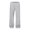 Men's grey cotton trousers with straight wide-leg fit on hanger