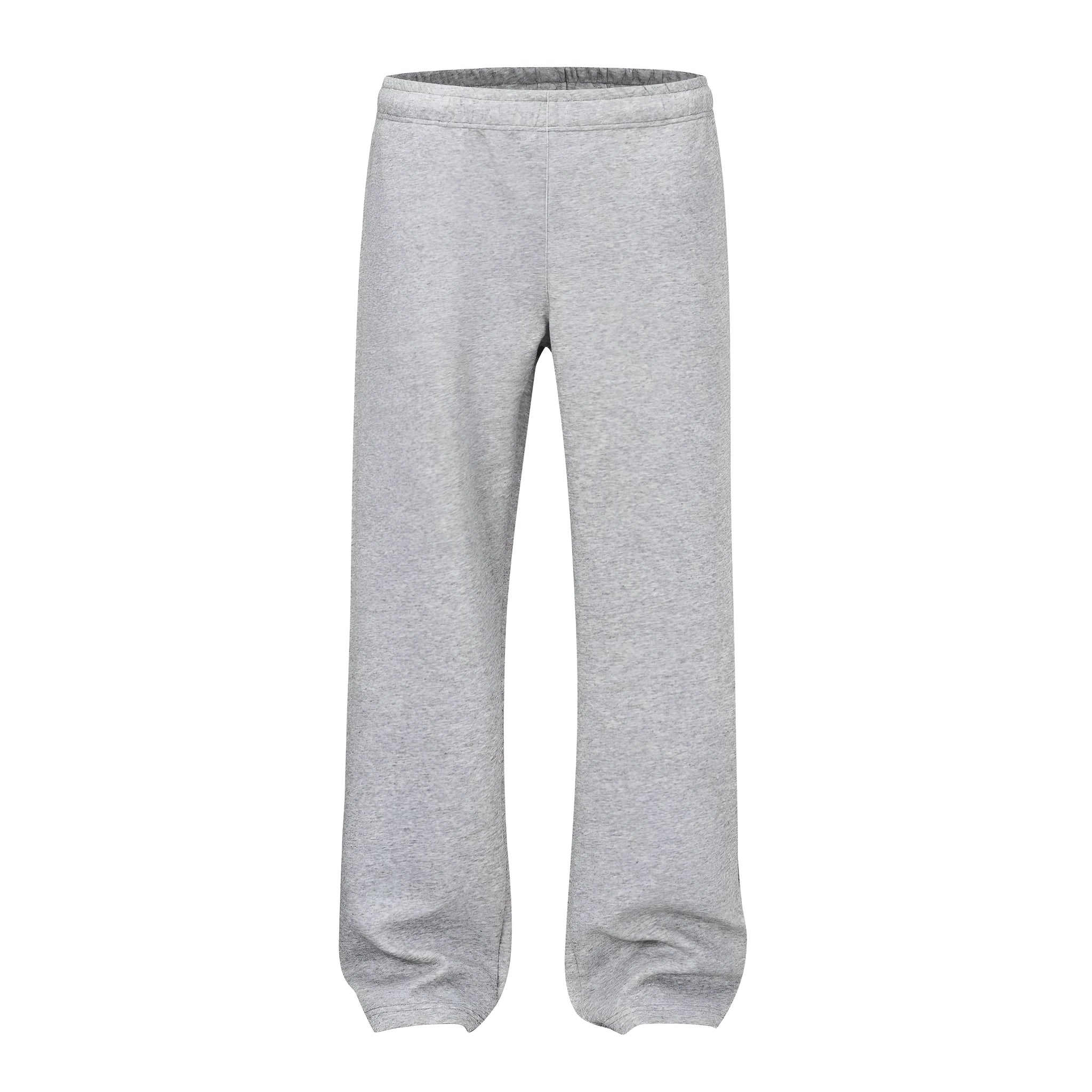Men's grey cotton trousers with straight wide-leg fit on hanger