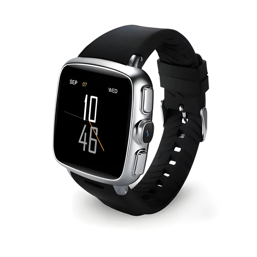 Black and white Android smart watch with 1.54 inch HD touchscreen display