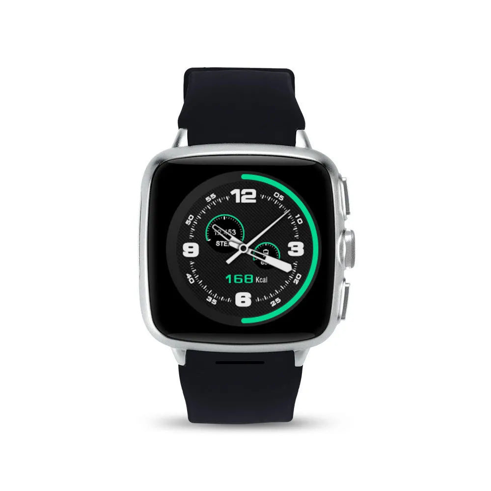 Black and white Android smart watch with 1.54 inch HD touchscreen display