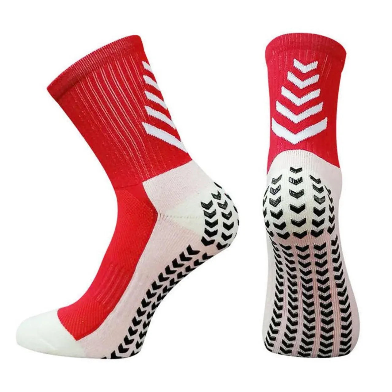 Men's mid-calf athletic socks with geometric patterns and silicone non-slip grip elements