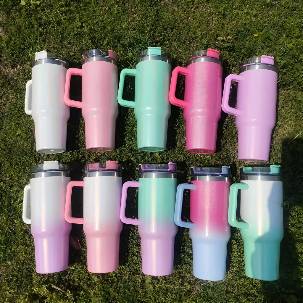 1 litre double-layer stainless steel vacuum insulation cup in rainbow white colour option