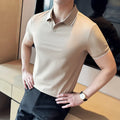 Mercerized pearl cotton lapel short sleeve polo shirt in a regular fit, shown in one of six available colours.