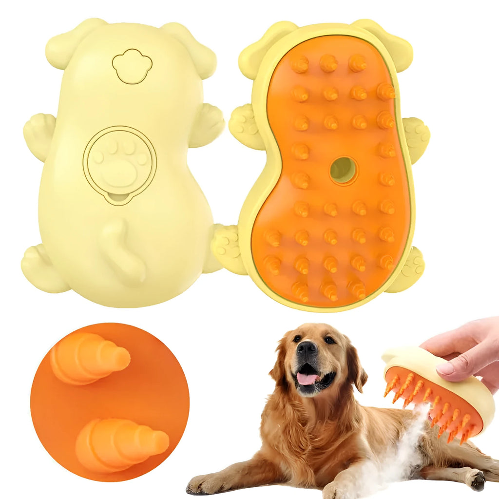 3-in-1 steamy pet grooming brush with ergonomic handle for cats and dogs