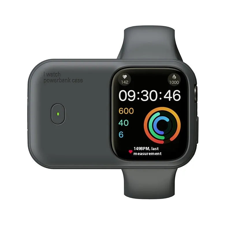 Apple Watch portable wireless charging case power bank in brown, midnight blue, and starlight colours