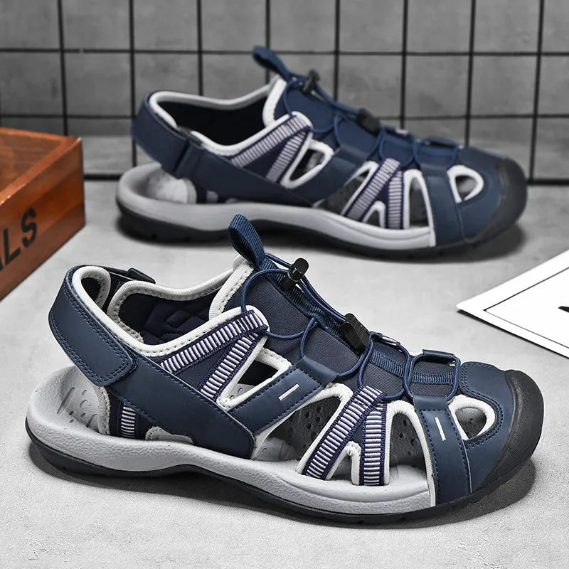 Men's summer casual sports shoes in LX01 blue with mesh upper, rubber sole and Velcro closure