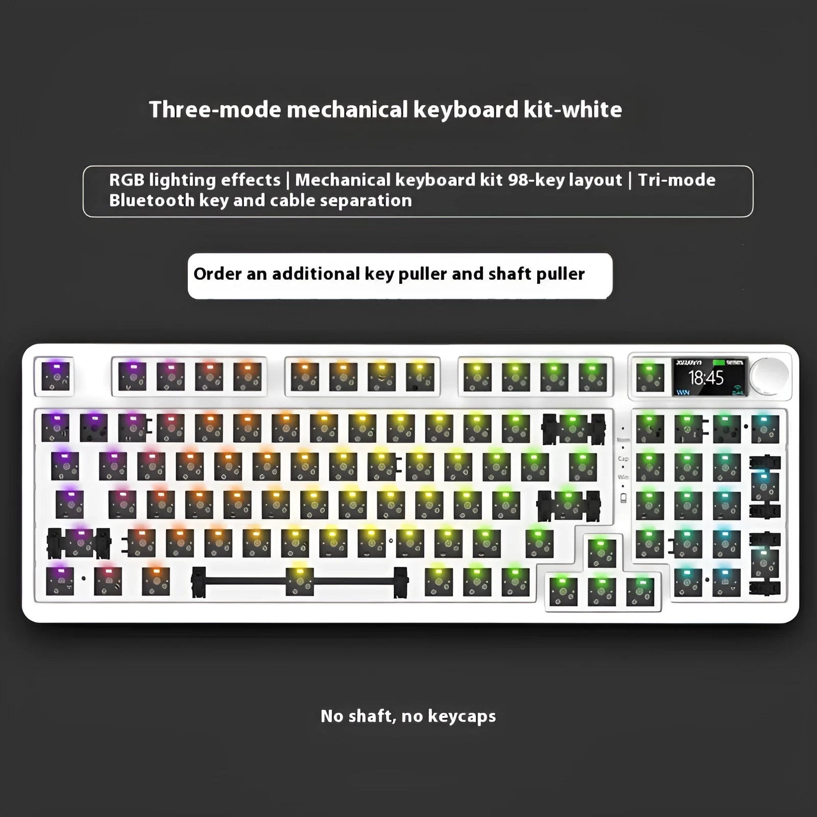 98 key wireless Bluetooth mechanical keyboard kit with metal knob and multiple colour options