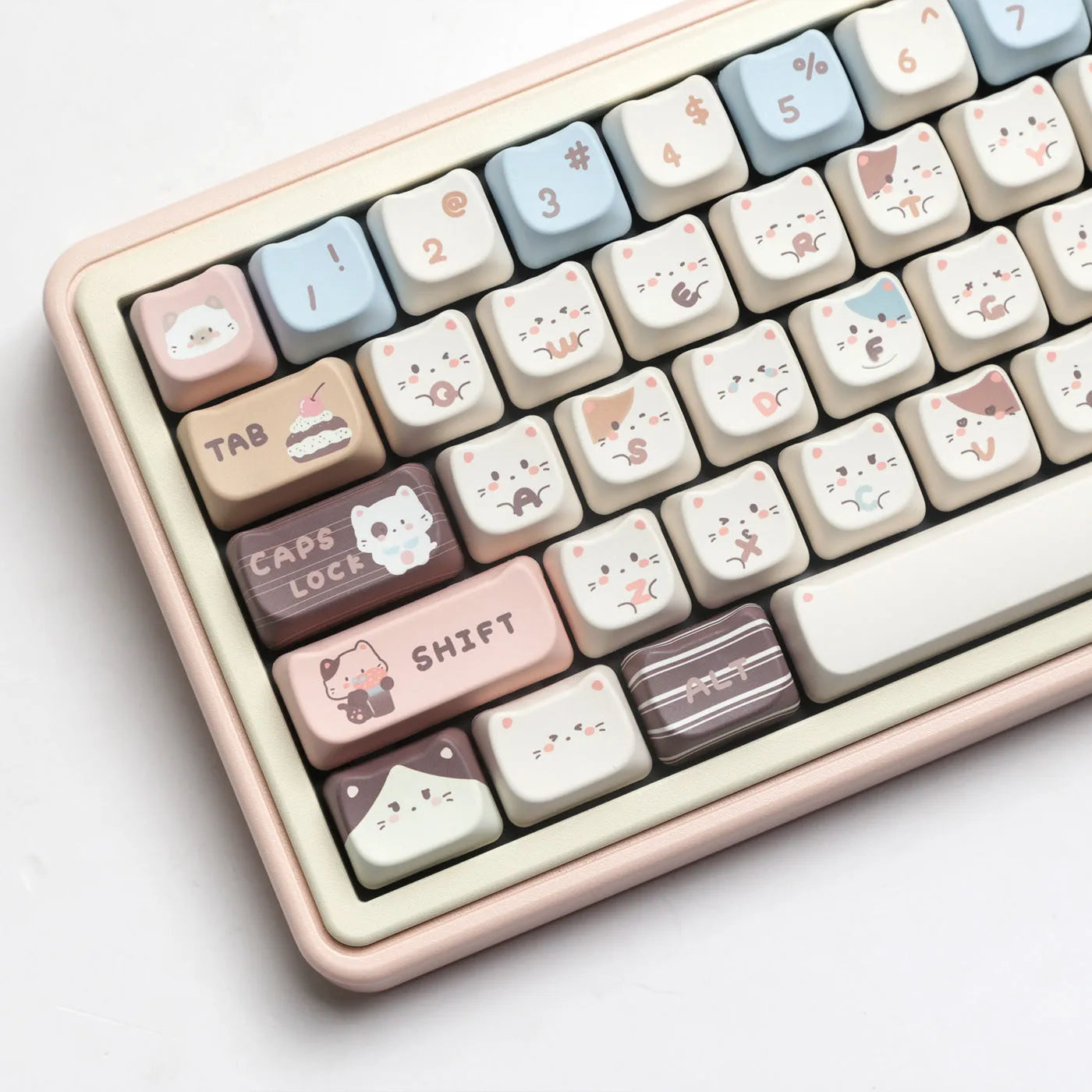 High Sea Salt Cat themed PBT mechanical keyboard keycap sets showing design details and packaging options