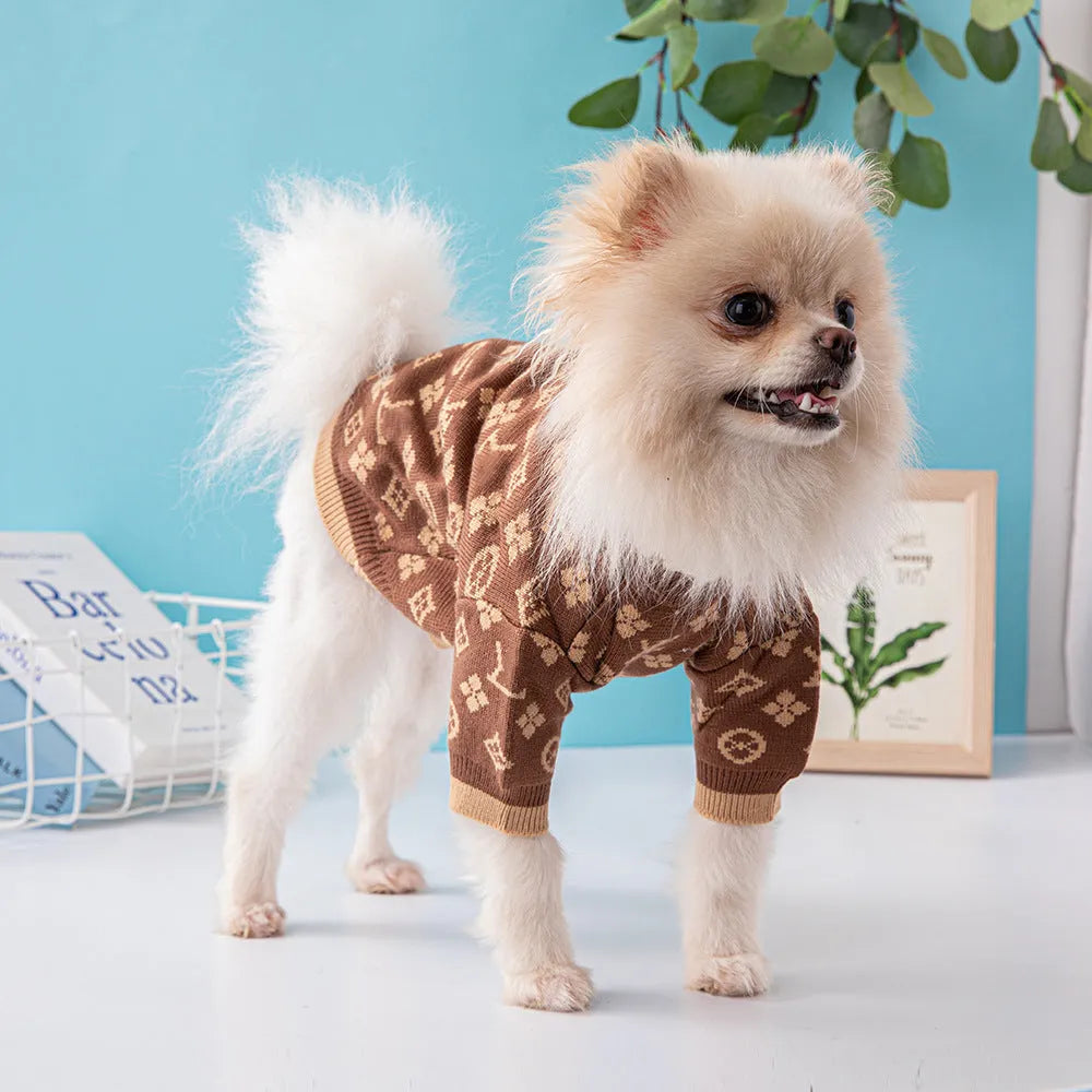 Thick wool dog sweater in monochrome colour for autumn and winter wear.