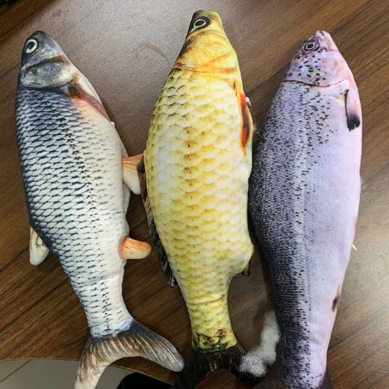 USB-rechargeable electric jumping fish cat toy in multicolour, measuring 30cm.