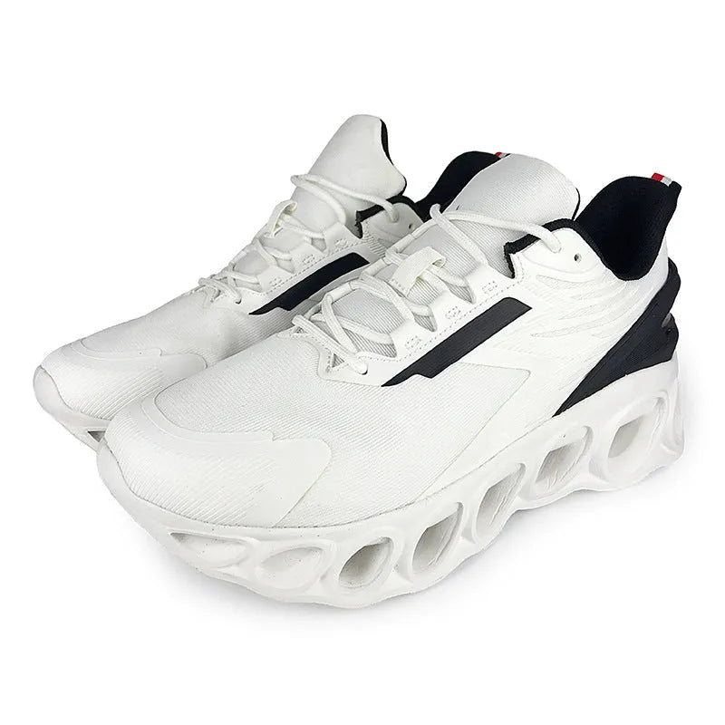 Men's black breathable low-top casual sports shoes with mesh upper and lace-up front