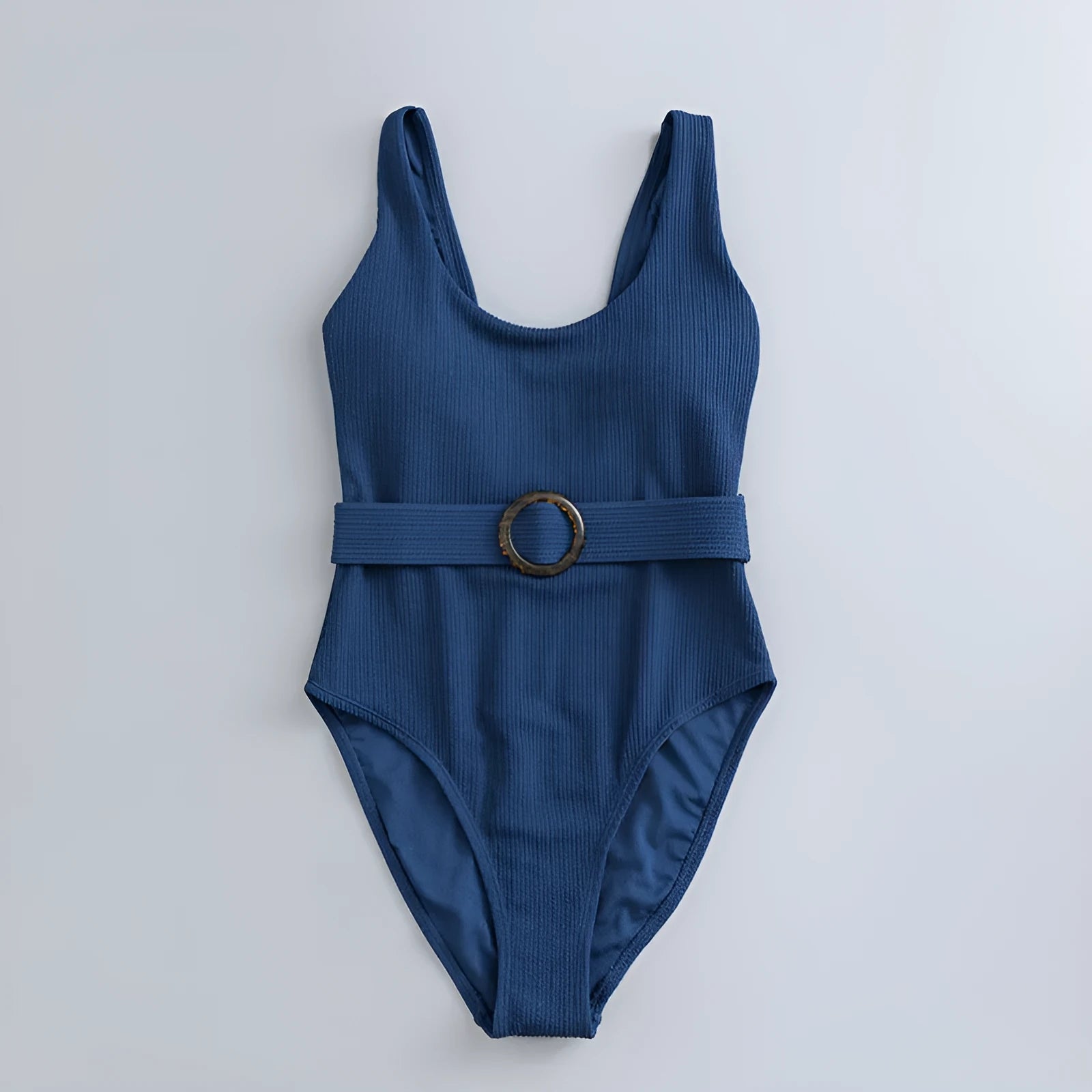 Navy blue women's one-piece slimming swimsuit with triangle design and chest pad