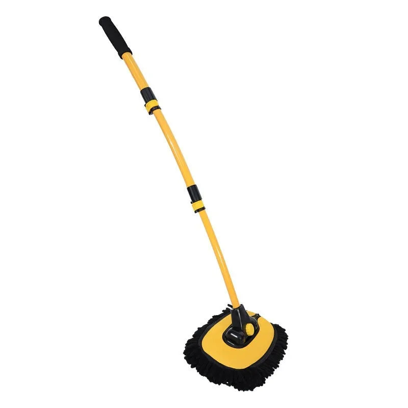 Telescopic curved rod multi-function car cleaning brush with aluminium chenille car wash mop in yellow