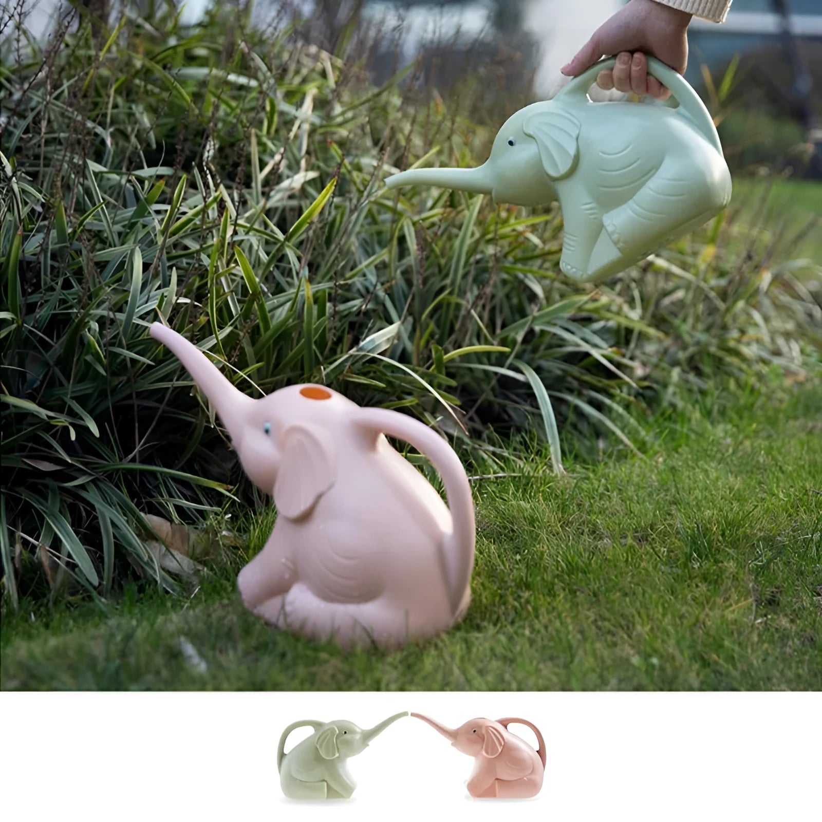Elephant-shaped pink children's watering can with long nozzle for garden watering