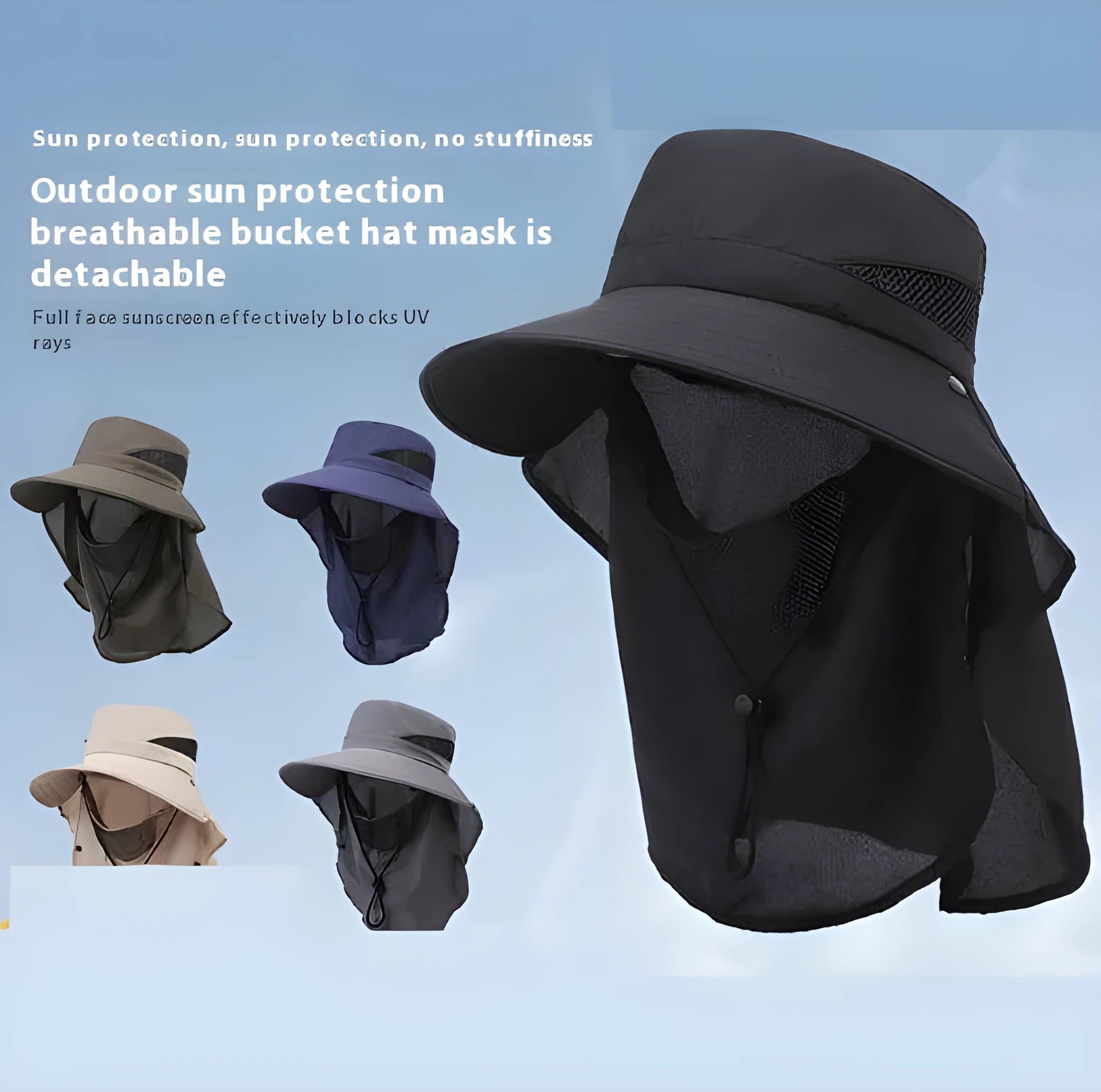 Men's adjustable big brim fisherman hat in polyester for sun protection.