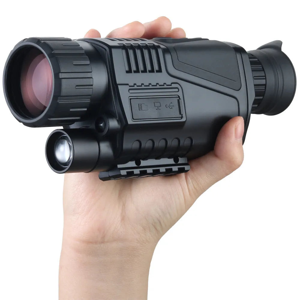 Black infrared digital night vision telescope with 40mm lens, rubber grip, and storage bag.