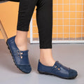 Plus size casual flat shoes with Velcro straps, cow leather upper, and round toe in multiple colour options
