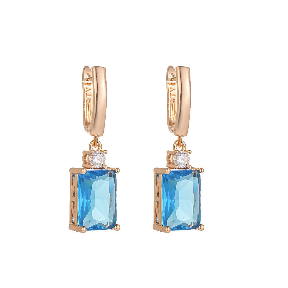 Square geometry earrings with gold or silver electroplating on copper construction