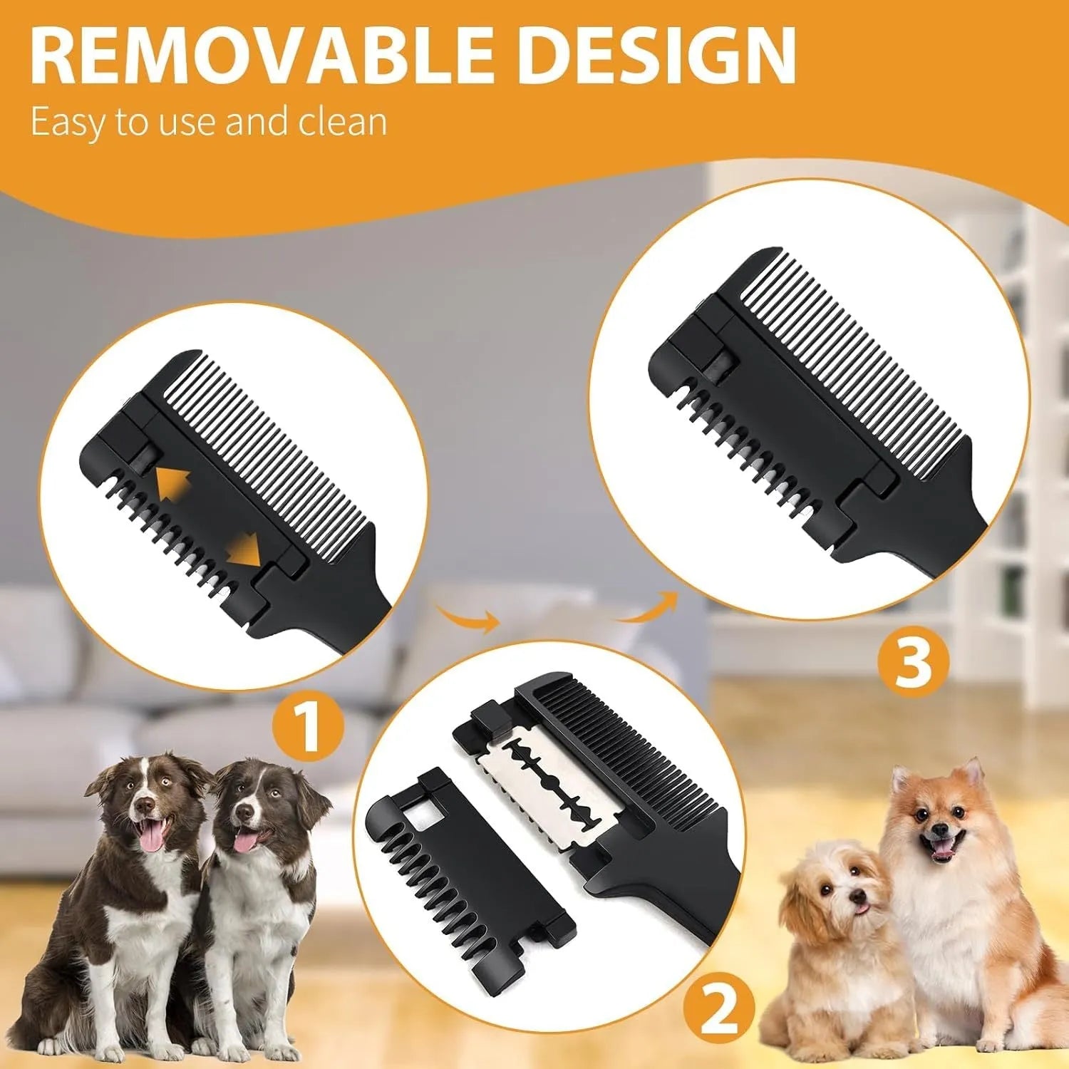 Pet razor comb and trimmer tool with spare blades for dog and cat grooming