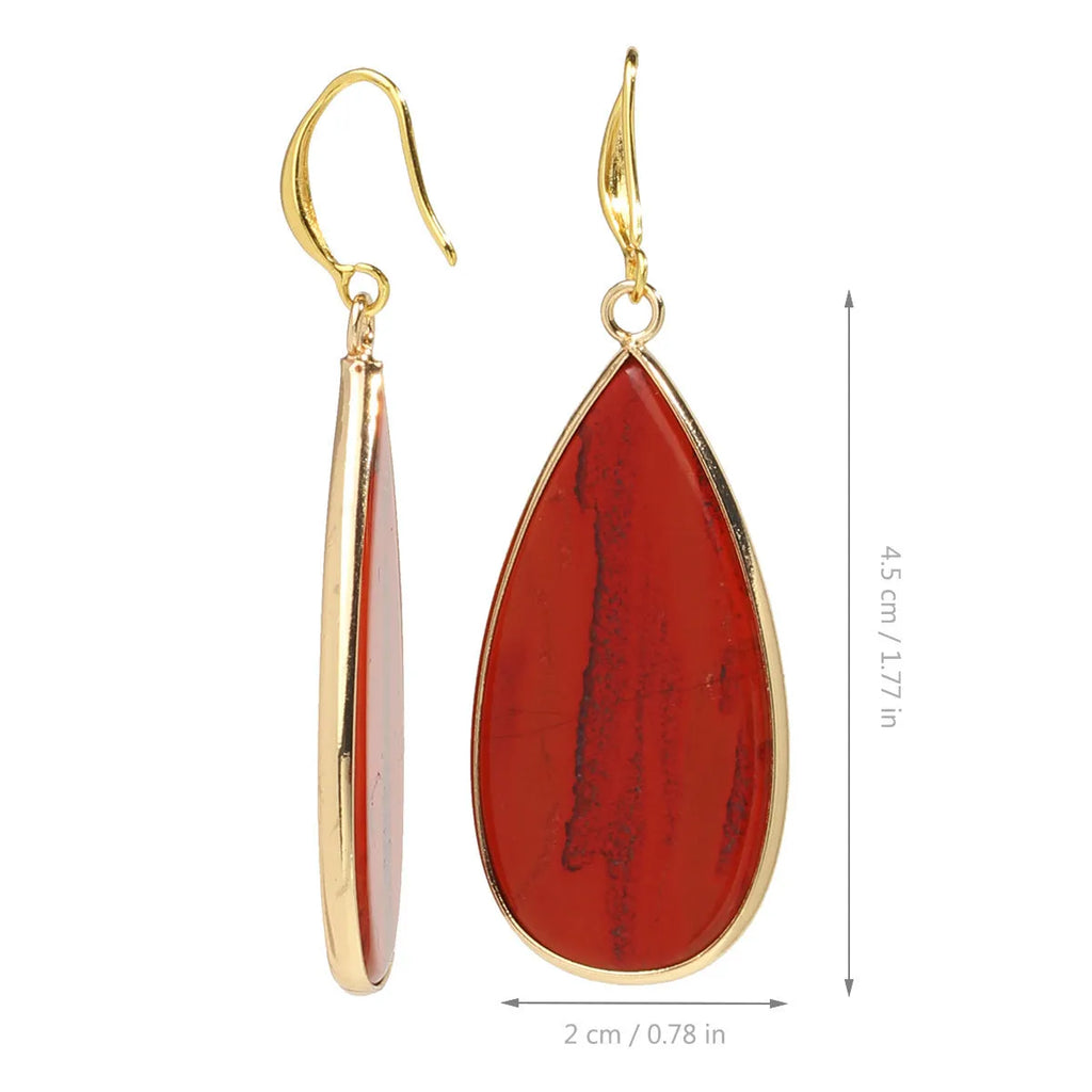 Vintage tigereye stone drop earrings with long water droplet design in five natural stone colour options