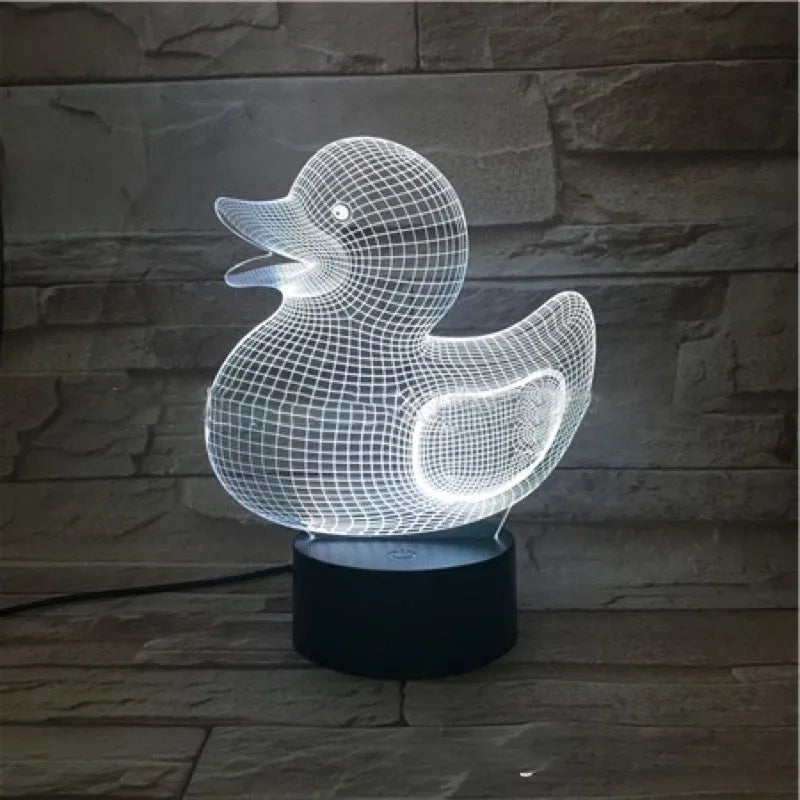Little yellow duck 3D acrylic night light with remote control on ABS base, showing multi-colour glow.