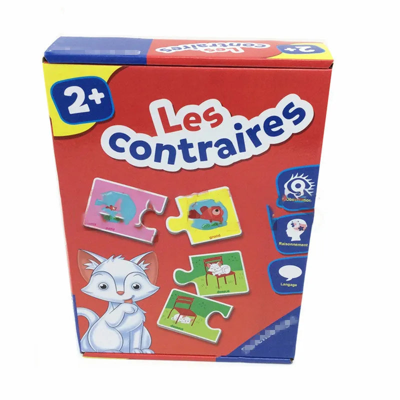French educational puzzle toy with 12 picture-word pairs for children aged 2+