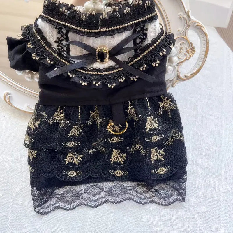 Golden gothic-style princess skirt costume for a small dog or cat.