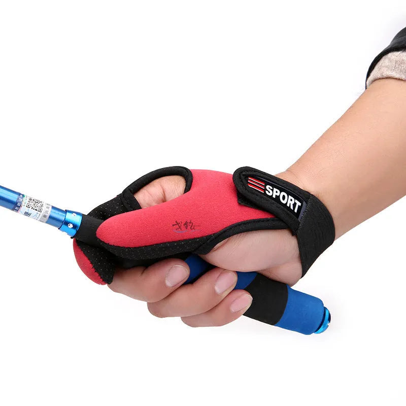 Two-finger fishing gloves showing diving cloth back and microfiber palm in camouflage colour
